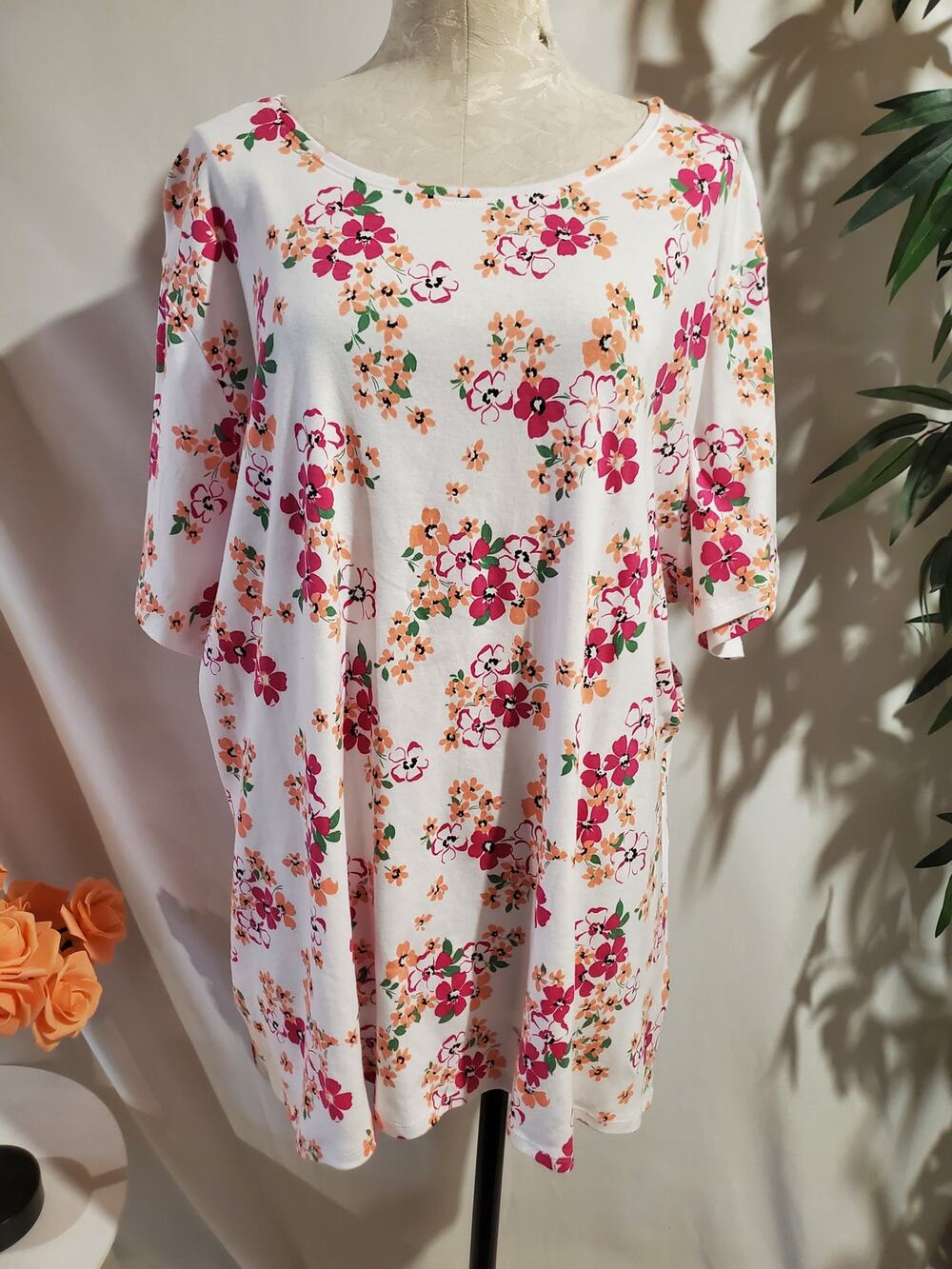 Croft & Barrow The Classic Tee Size 4X Floral 100% Cotton Short Sleeve Casual